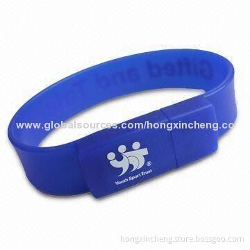 Silicone Bracelet USB Flash Drive, Any Colors Available, Can Print Logos and Full Capacity